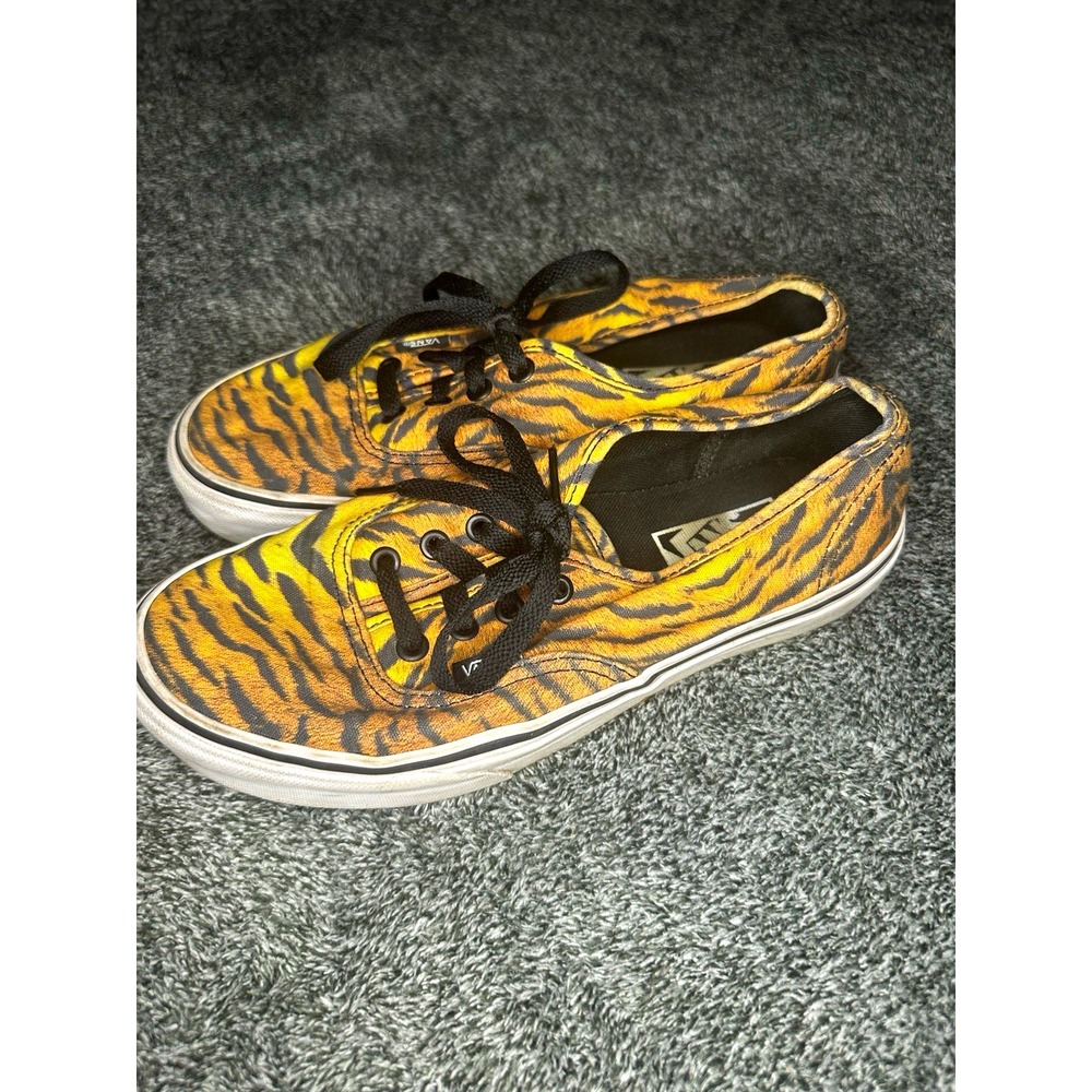 Vans Authentic Tiger Print Shoes Mens 6 Womens 7.5 Orange Black Animal Skate